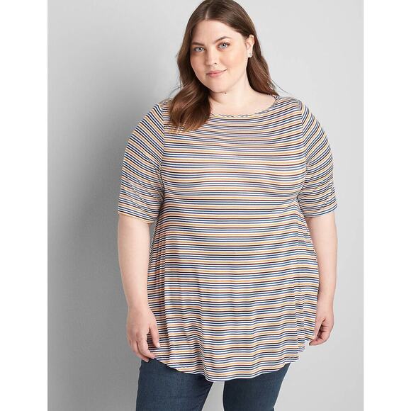 Lane Bryant Plus Size 14 16 Striped Perfect Sleeve Boatneck Max Swing Tunic Top - Picture 1 of 8